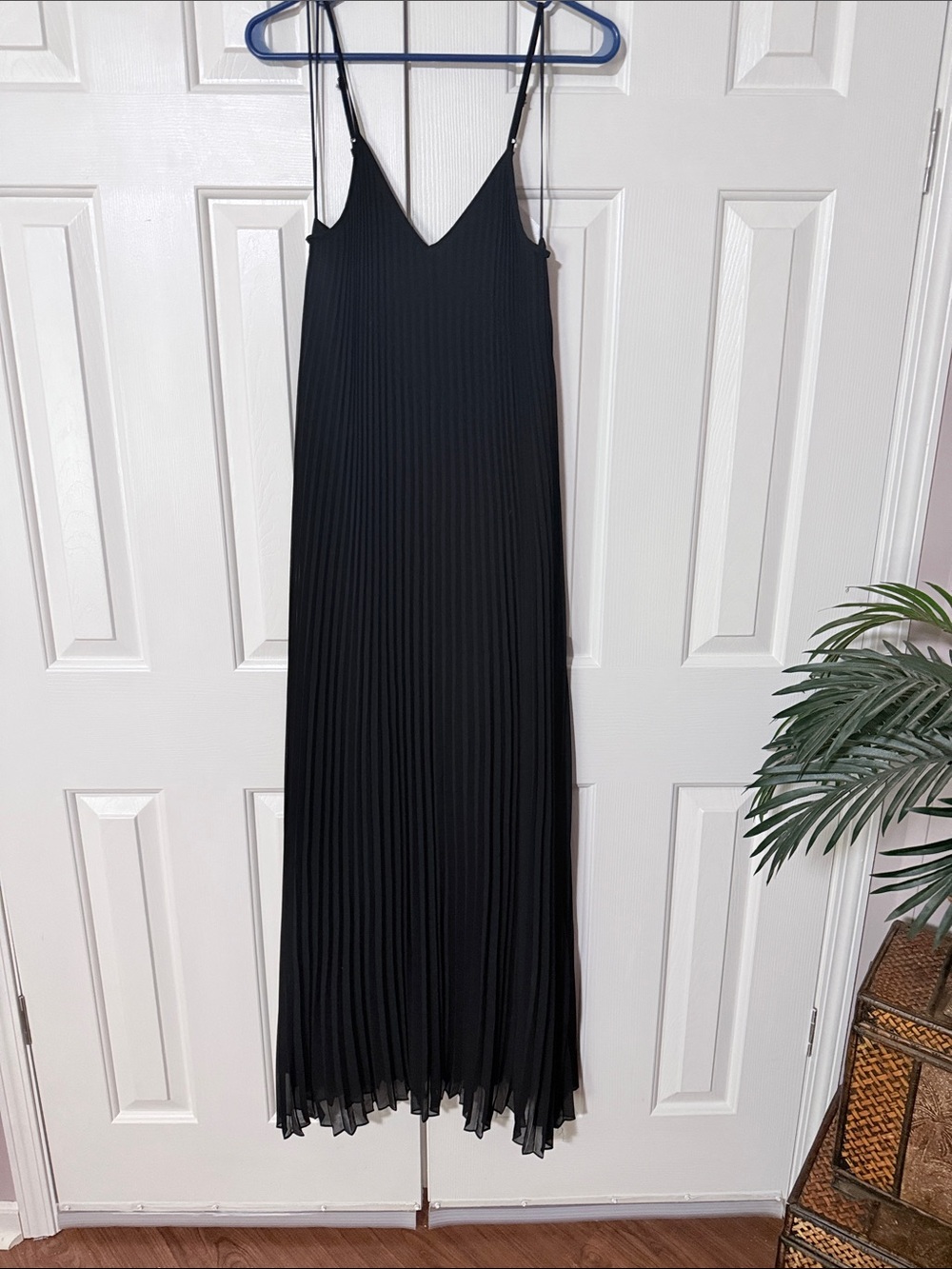 Express Black Pleated V-Neck Maxi with Spaghetti Straps